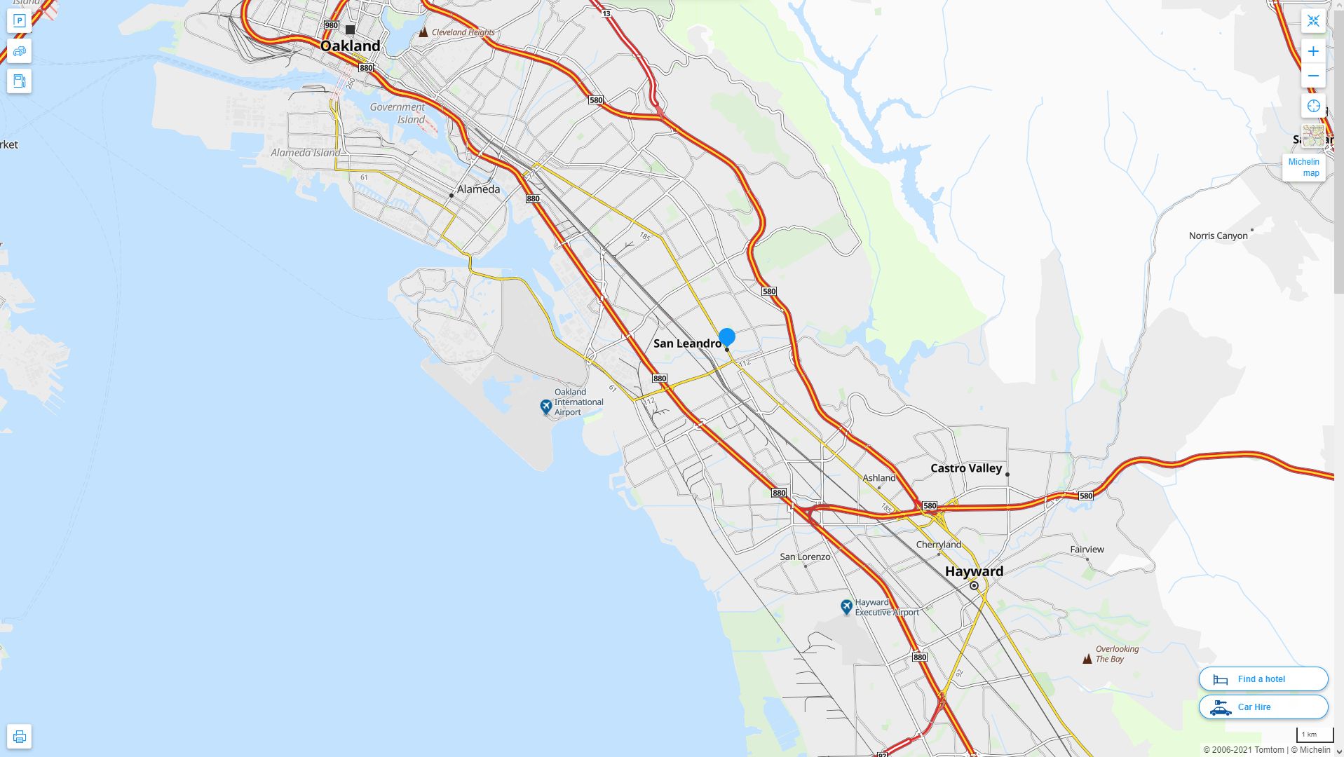 San Leandro California Highway and Road Map